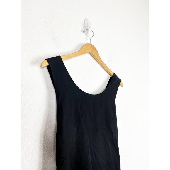 Theory X Back Jumpsuit Size 10 Black Crepe Cross Back Wide Leg Side Stripe - Picture 7 of 13